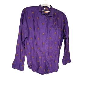 Vintage Ruff Hewn purple cowboy print shoulderpad retro rodeo‎ blouse